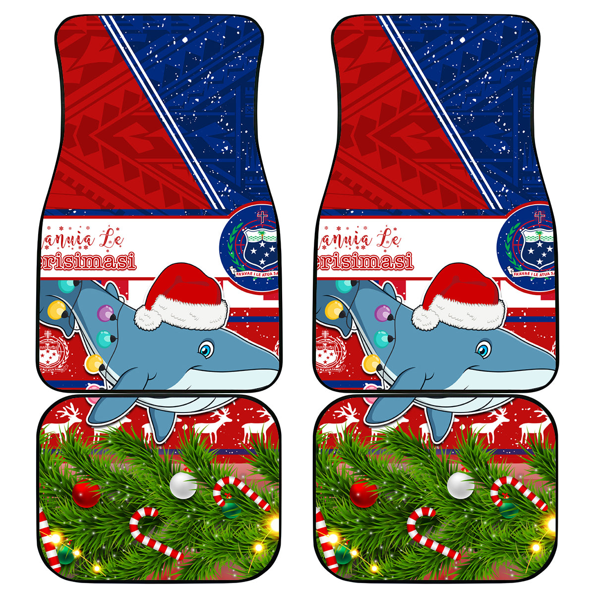 Samoa Christmas Car Mats Santas Whale Manuia Le Kerisimasi LT05 Red - Polynesian Pride