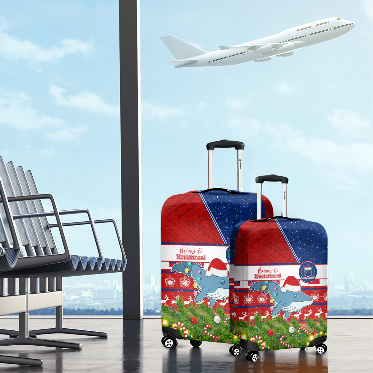 Samoa Christmas Luggage Cover Santas Whale Manuia Le Kerisimasi LT05 - Polynesian Pride
