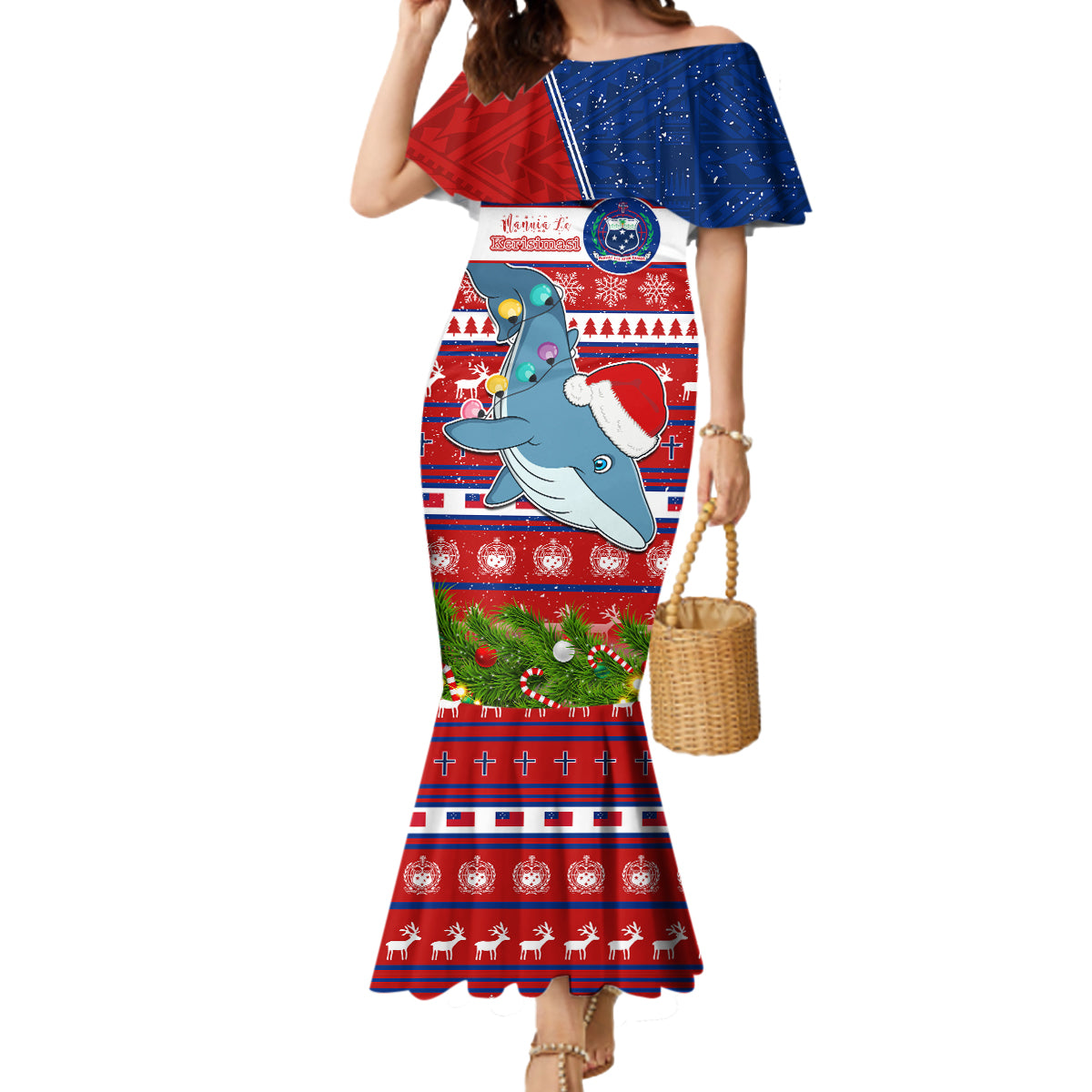 Personalized Samoa Christmas Mermaid Dress Santas Whale Manuia Le Kerisimasi LT05 Women Red - Polynesian Pride