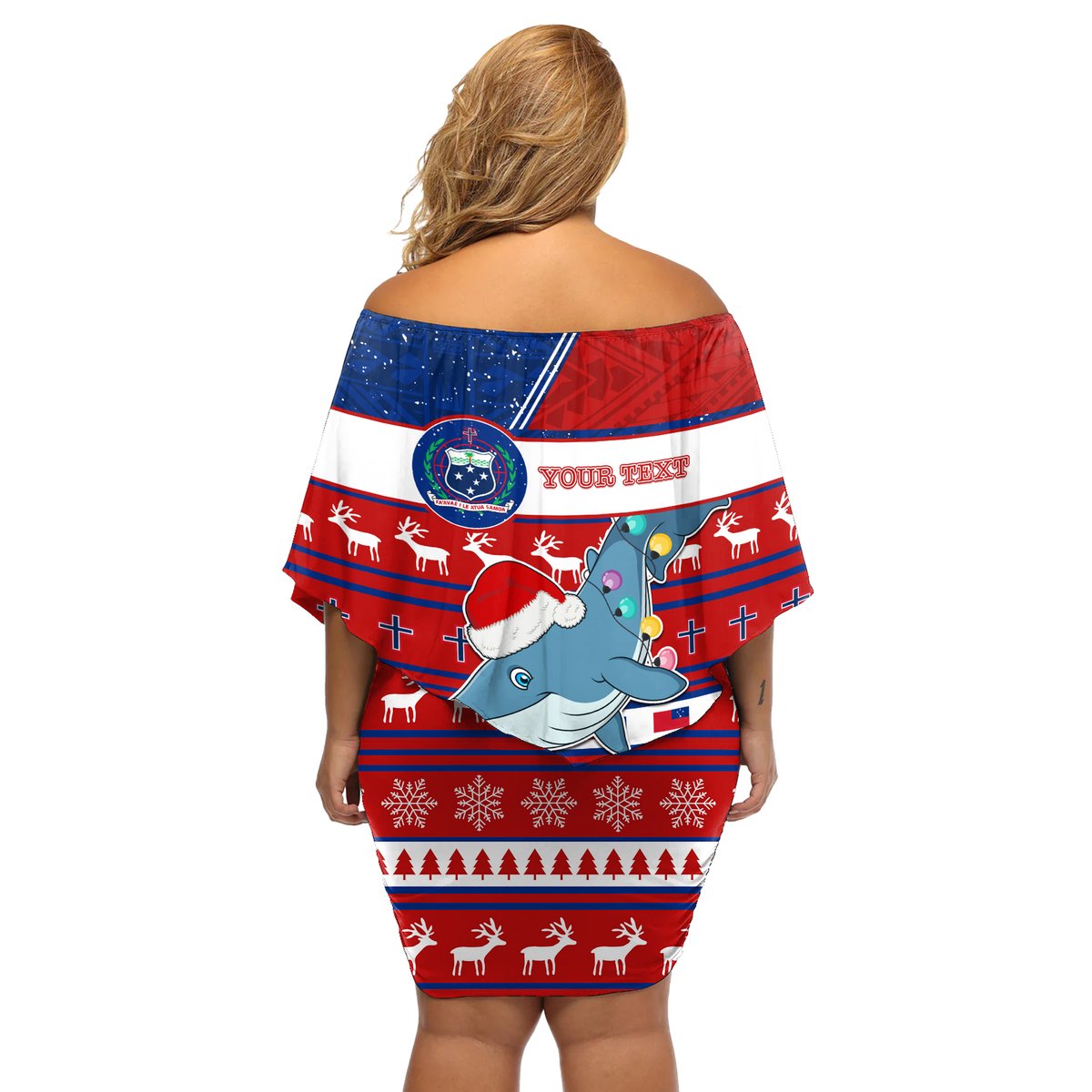 Personalized Samoa Christmas Off Shoulder Short Dress Santas Whale Manuia Le Kerisimasi LT05 - Polynesian Pride