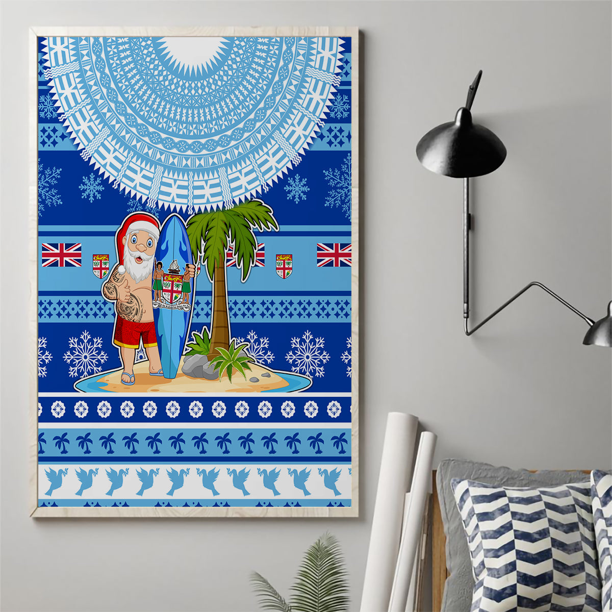 Fiji Christmas Canvas Wall Art Santa Claus Surf Marau Na Kerisimasi LT05 - Polynesian Pride