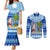 Personalized Fiji Christmas Couples Matching Mermaid Dress and Long Sleeve Button Shirts Santa Claus Surf Marau Na Kerisimasi LT05 Blue - Polynesian Pride