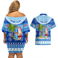 Personalized Fiji Christmas Couples Matching Off Shoulder Short Dress and Hawaiian Shirt Santa Claus Surf Marau Na Kerisimasi LT05 - Polynesian Pride
