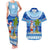 Personalized Fiji Christmas Couples Matching Tank Maxi Dress and Hawaiian Shirt Santa Claus Surf Marau Na Kerisimasi LT05 Blue - Polynesian Pride