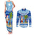 Personalized Fiji Christmas Couples Matching Tank Maxi Dress and Long Sleeve Button Shirts Santa Claus Surf Marau Na Kerisimasi LT05 Blue - Polynesian Pride