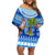 Personalized Fiji Christmas Family Matching Off Shoulder Short Dress and Hawaiian Shirt Santa Claus Surf Marau Na Kerisimasi LT05 Mom's Dress Blue - Polynesian Pride