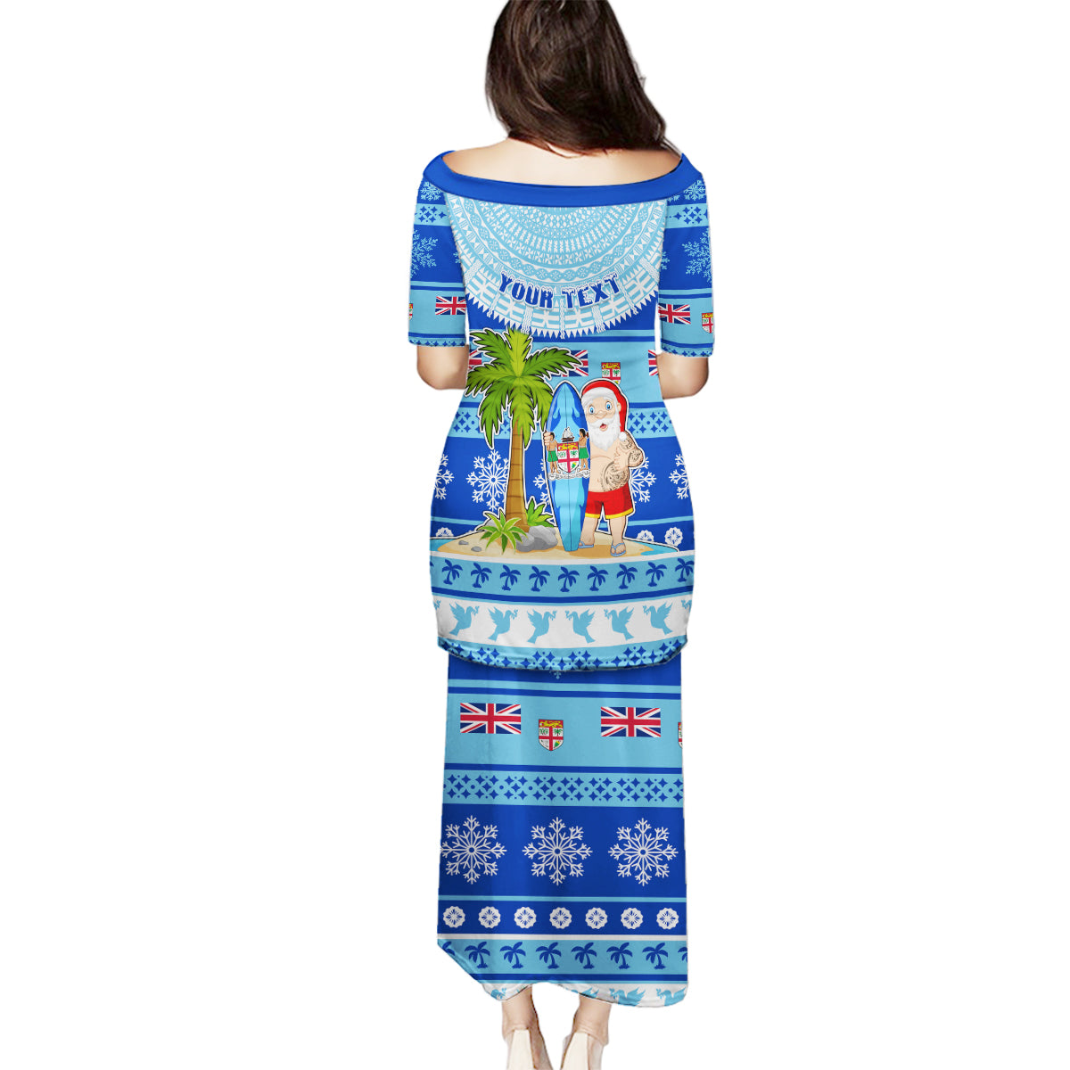 Personalized Fiji Christmas Family Matching Puletasi Dress and Hawaiian Shirt Santa Claus Surf Marau Na Kerisimasi LT05 - Polynesian Pride