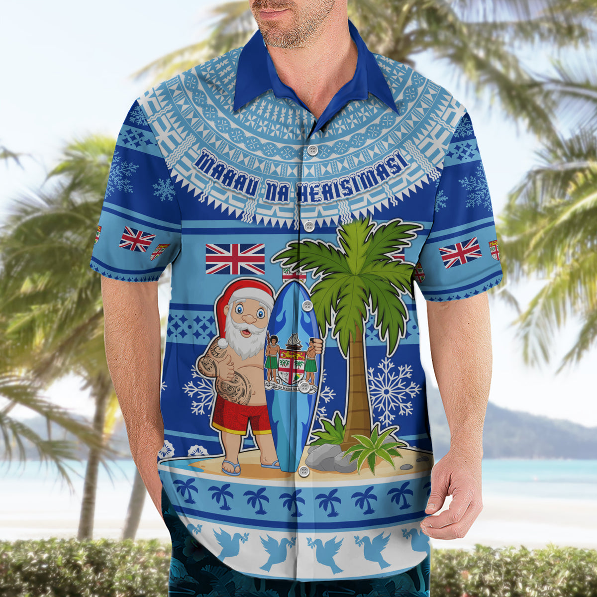 Personalized Fiji Christmas Hawaiian Shirt Santa Claus Surf Marau Na Kerisimasi LT05 - Polynesian Pride