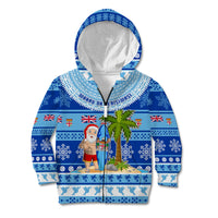 Personalized Fiji Christmas Kid Hoodie Santa Claus Surf Marau Na Kerisimasi LT05 Zip Hoodie Blue - Polynesian Pride