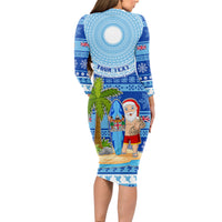 Personalized Fiji Christmas Long Sleeve Bodycon Dress Santa Claus Surf Marau Na Kerisimasi LT05 - Polynesian Pride