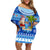 Personalized Fiji Christmas Off Shoulder Short Dress Santa Claus Surf Marau Na Kerisimasi LT05 Women Blue - Polynesian Pride