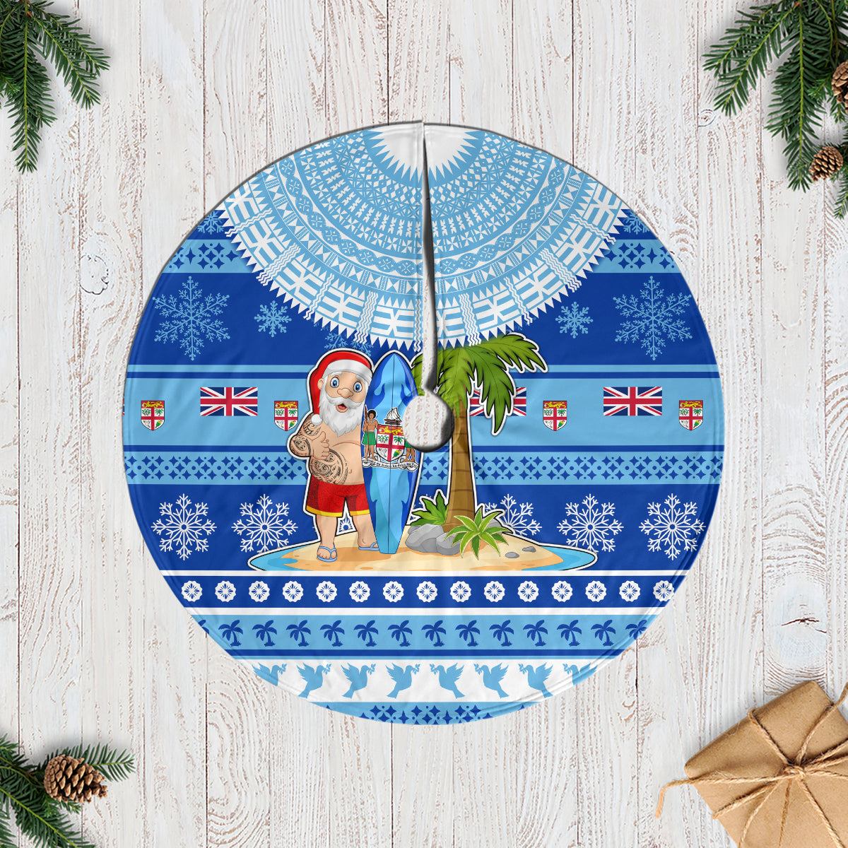 Fiji Christmas Tree Skirt Santa Claus Surf Marau Na Kerisimasi LT05 Casual Tree Skirts Blue - Polynesian Pride
