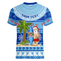 Personalized Fiji Christmas Women V Neck T Shirt Santa Claus Surf Marau Na Kerisimasi LT05 - Polynesian Pride