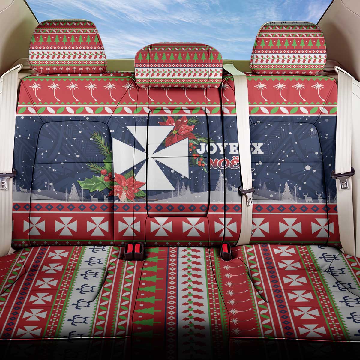 Wallis and Futuna Christmas Back Car Seat Cover Poinsettia Joyeux Noel