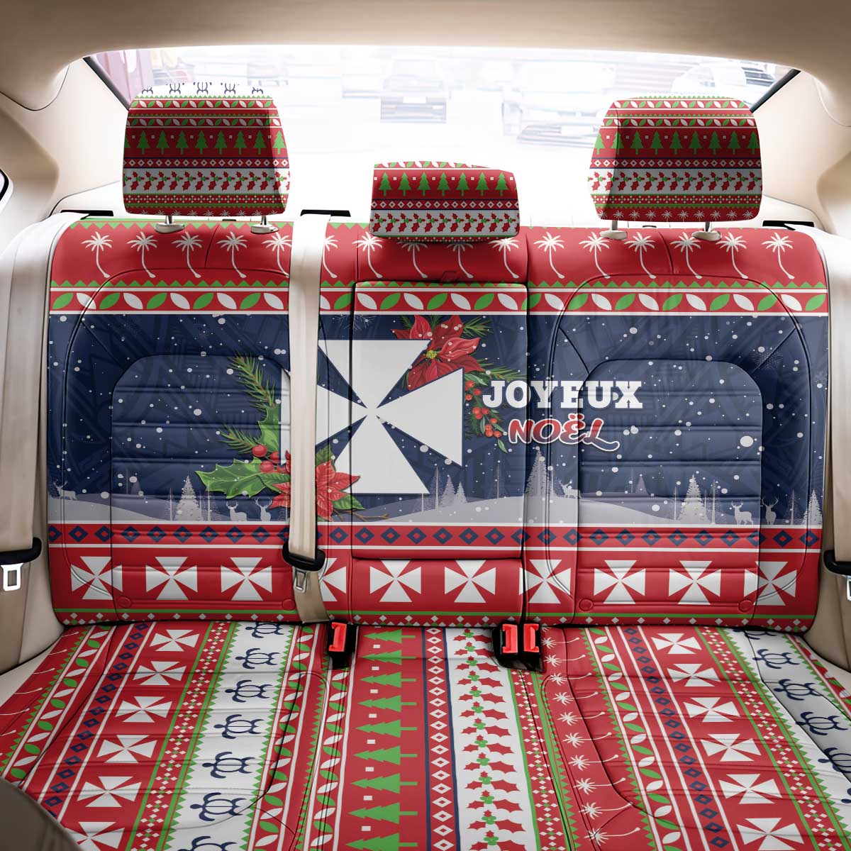 Wallis and Futuna Christmas Back Car Seat Cover Poinsettia Joyeux Noel