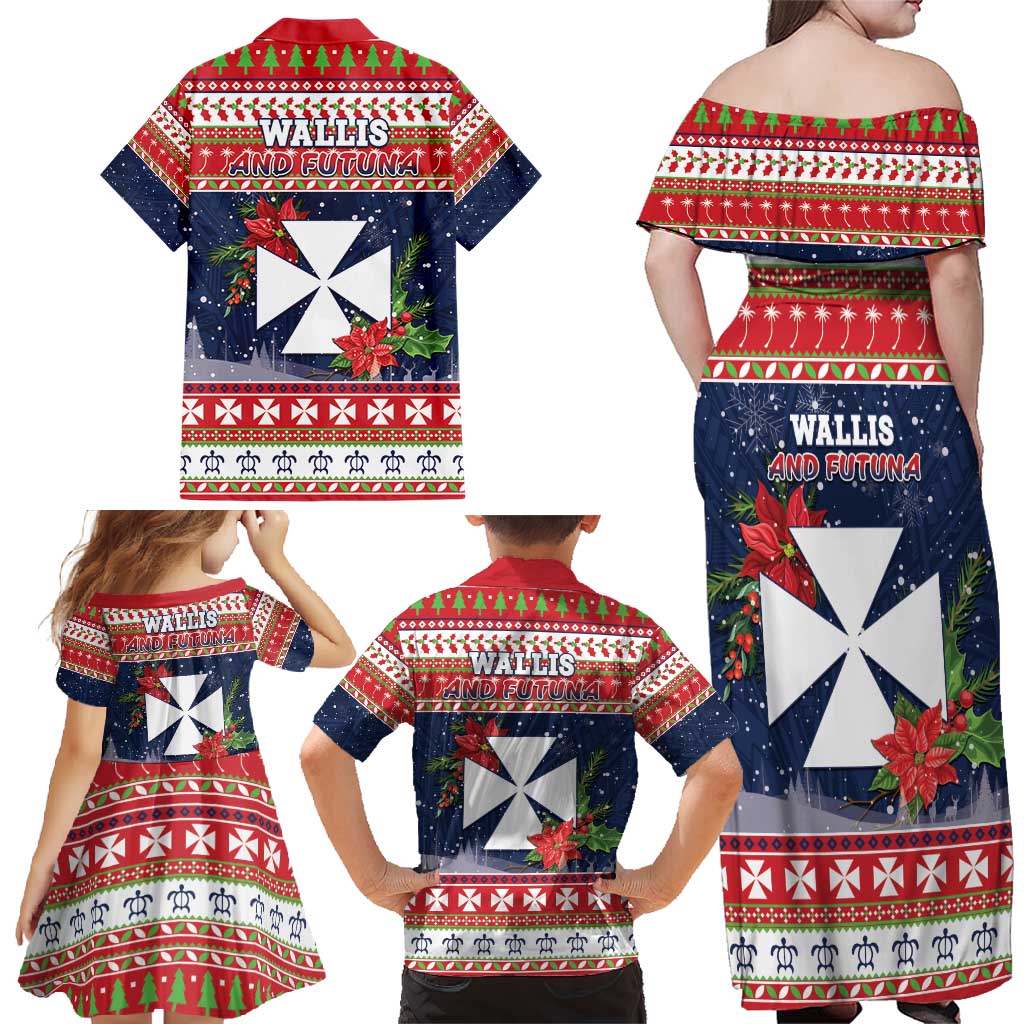 Wallis and Futuna Christmas Family Matching Off Shoulder Maxi Dress and Hawaiian Shirt Poinsettia Joyeux Noel