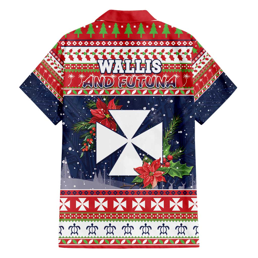 Wallis and Futuna Christmas Family Matching Off Shoulder Short Dress and Hawaiian Shirt Poinsettia Joyeux Noel