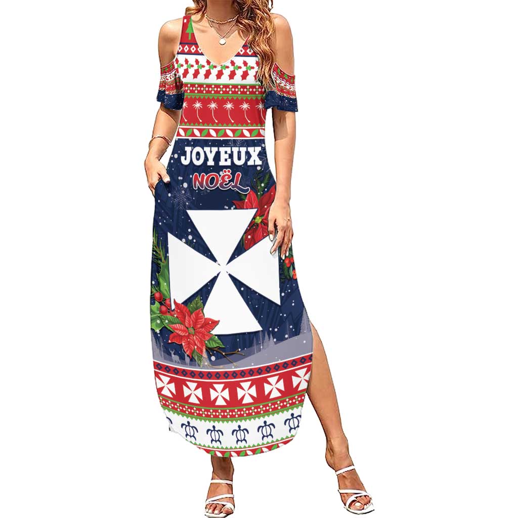 Wallis and Futuna Christmas Family Matching Summer Maxi Dress and Hawaiian Shirt Poinsettia Joyeux Noel