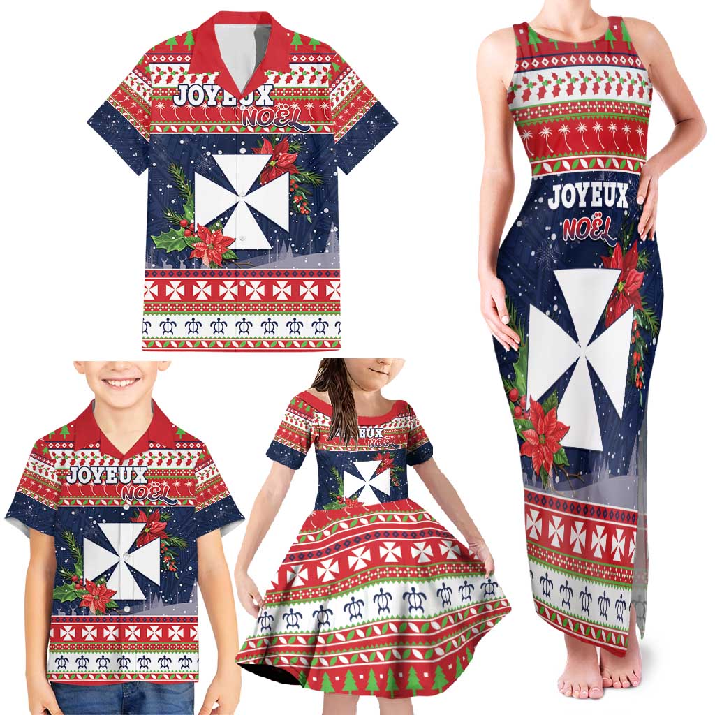 Wallis and Futuna Christmas Family Matching Tank Maxi Dress and Hawaiian Shirt Poinsettia Joyeux Noel