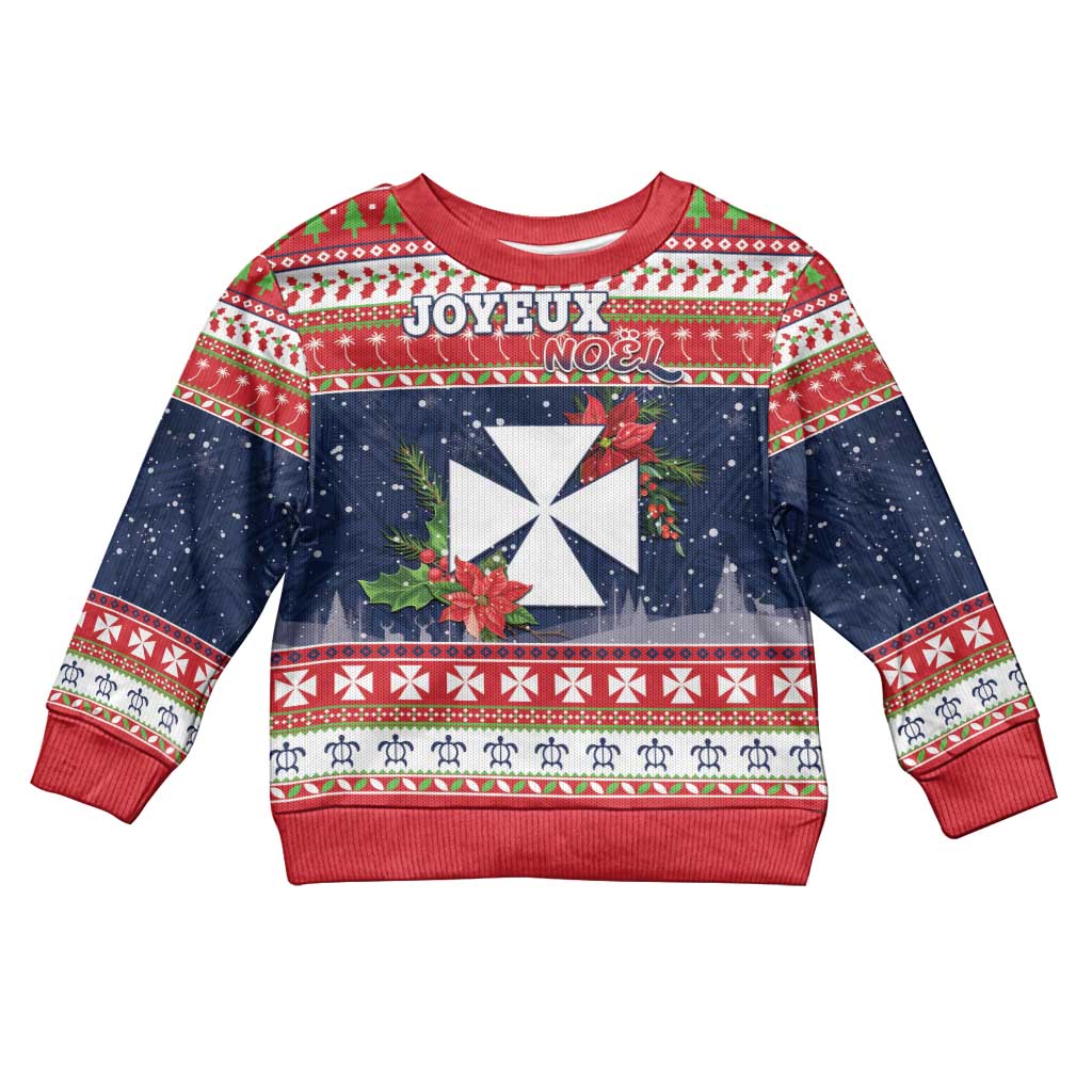 Wallis and Futuna Christmas Kid Ugly Christmas Sweater Poinsettia Joyeux Noel