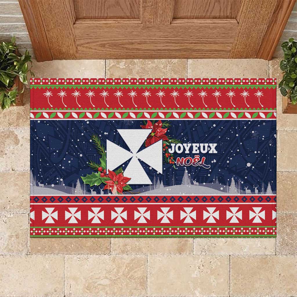 Wallis and Futuna Christmas Rubber Doormat Poinsettia Joyeux Noel