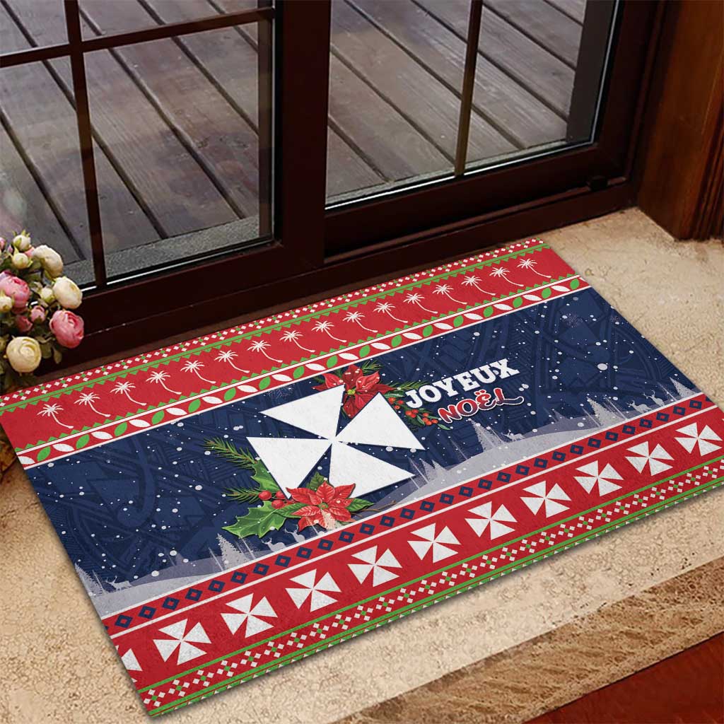 Wallis and Futuna Christmas Rubber Doormat Poinsettia Joyeux Noel