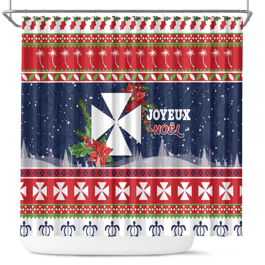 Wallis and Futuna Christmas Shower Curtain Poinsettia Joyeux Noel