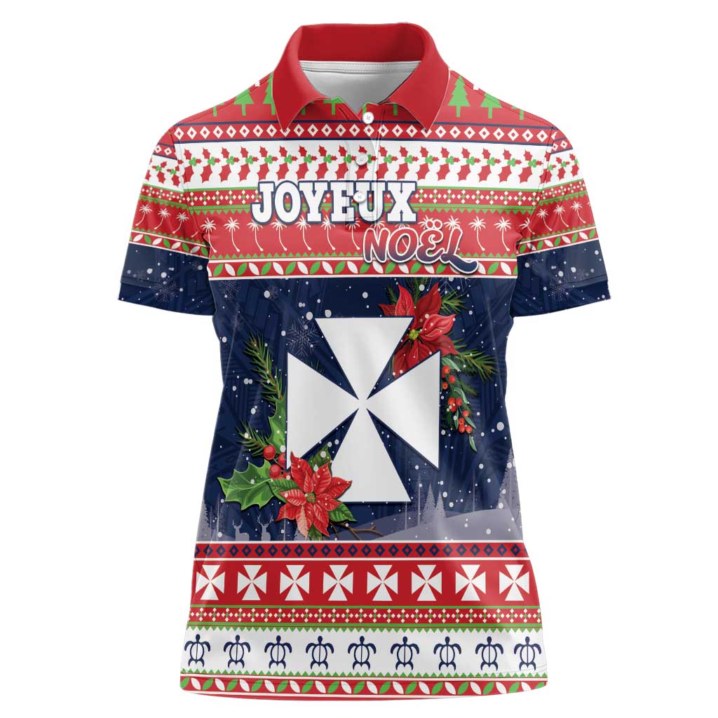 Wallis and Futuna Christmas Women Polo Shirt Poinsettia Joyeux Noel