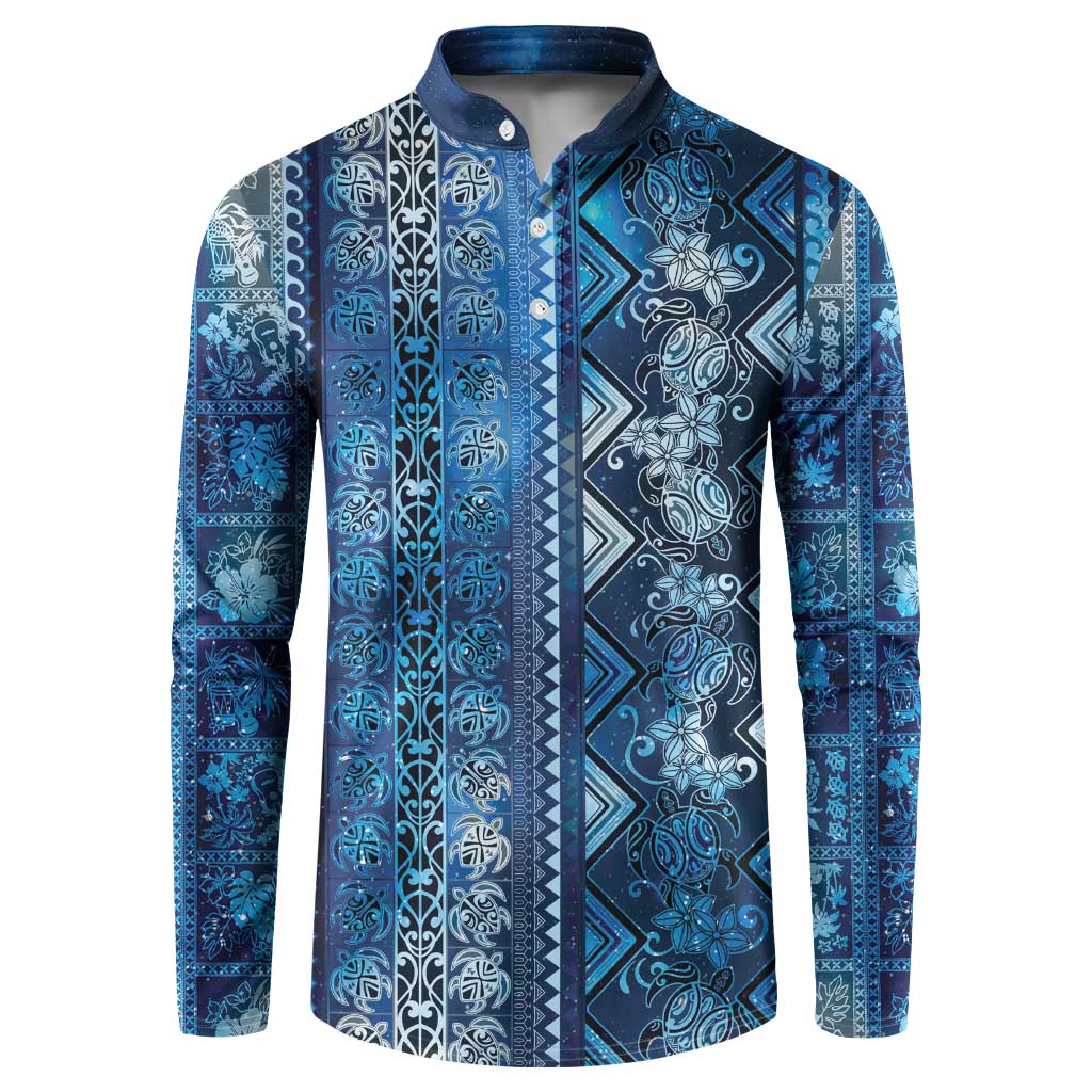 Hawaii Makahiki Turtle Button Sweatshirt Galaxy Tapa Pattern - Polynesian Pride