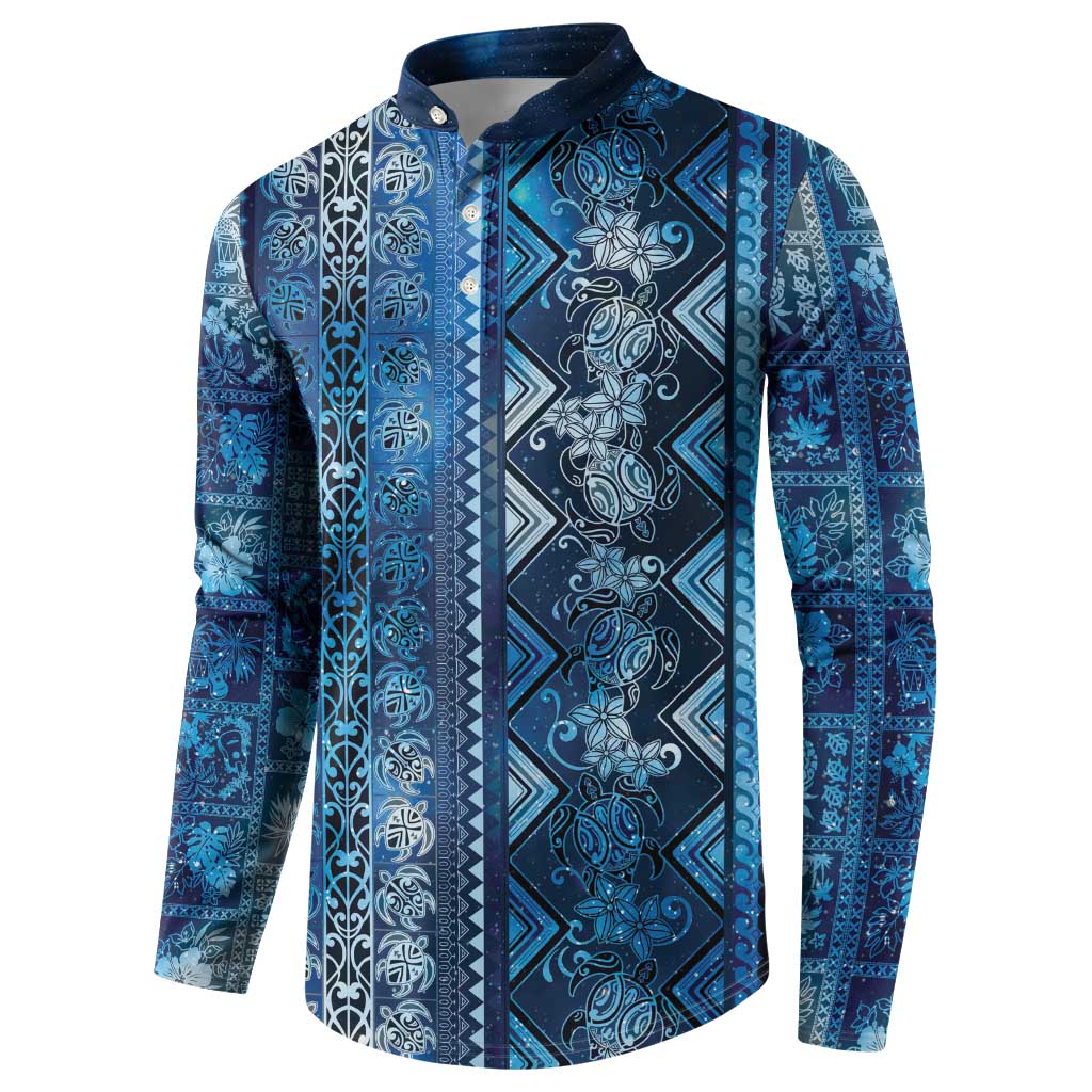 Hawaii Makahiki Turtle Button Sweatshirt Galaxy Tapa Pattern - Polynesian Pride