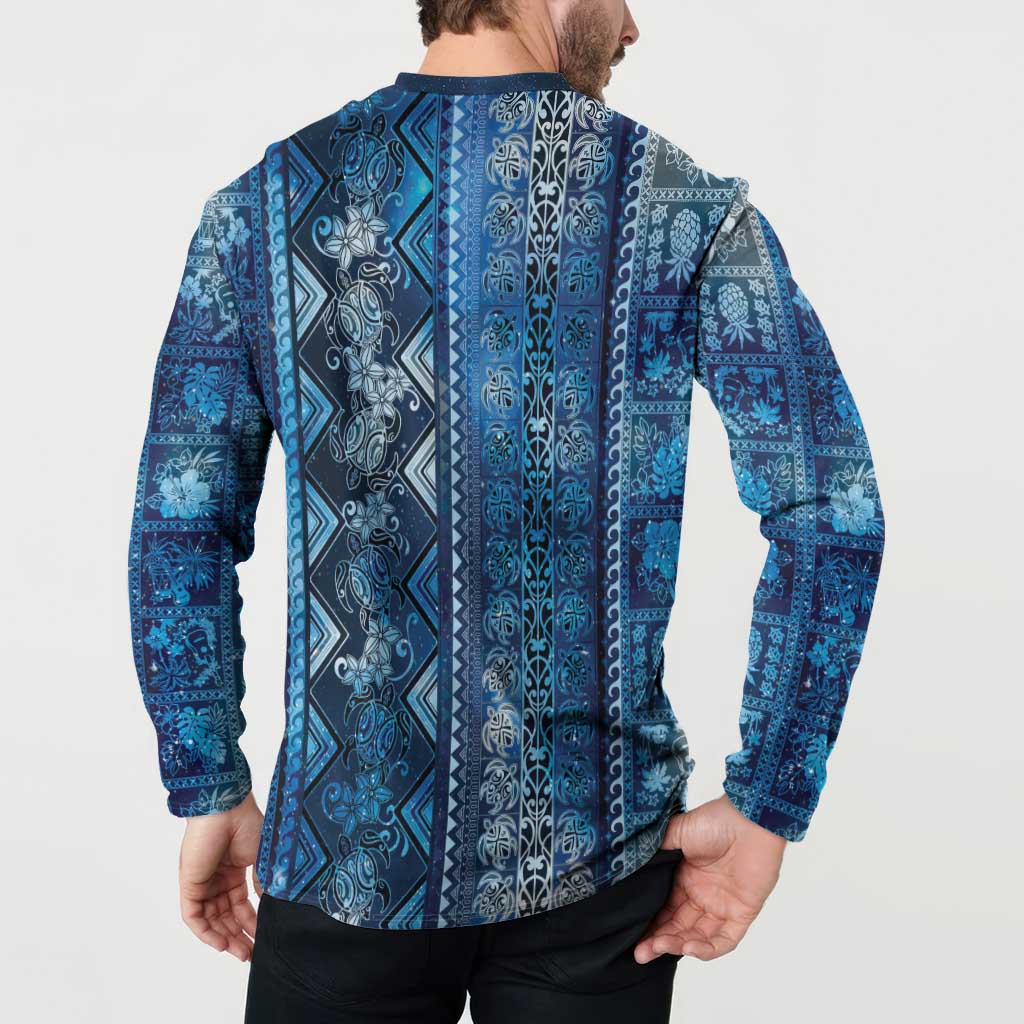 Hawaii Makahiki Turtle Button Sweatshirt Galaxy Tapa Pattern - Polynesian Pride