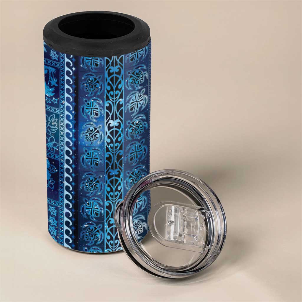 Hawaii Makahiki Turtle 4 in 1 Can Cooler Tumbler Galaxy Tapa Pattern - Polynesian Pride