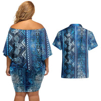 Hawaii Makahiki Turtle Couples Matching Off Shoulder Short Dress and Hawaiian Shirt Galaxy Tapa Pattern - Polynesian Pride