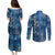 Hawaii Makahiki Turtle Couples Matching Puletasi and Long Sleeve Button Shirt Galaxy Tapa Pattern - Polynesian Pride