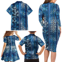 Hawaii Makahiki Turtle Family Matching Long Sleeve Bodycon Dress and Hawaiian Shirt Galaxy Tapa Pattern - Polynesian Pride