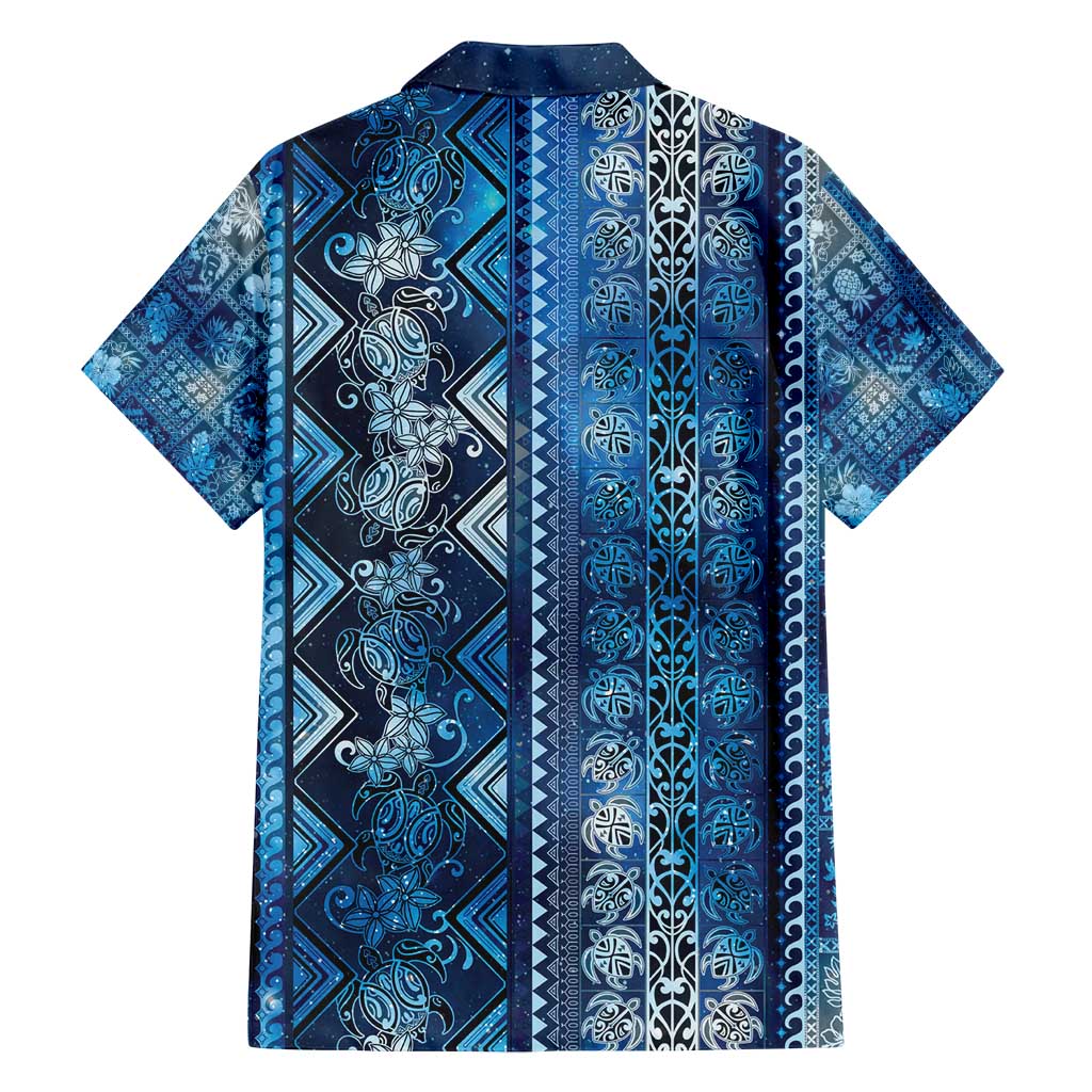 Hawaii Makahiki Turtle Family Matching Long Sleeve Bodycon Dress and Hawaiian Shirt Galaxy Tapa Pattern - Polynesian Pride