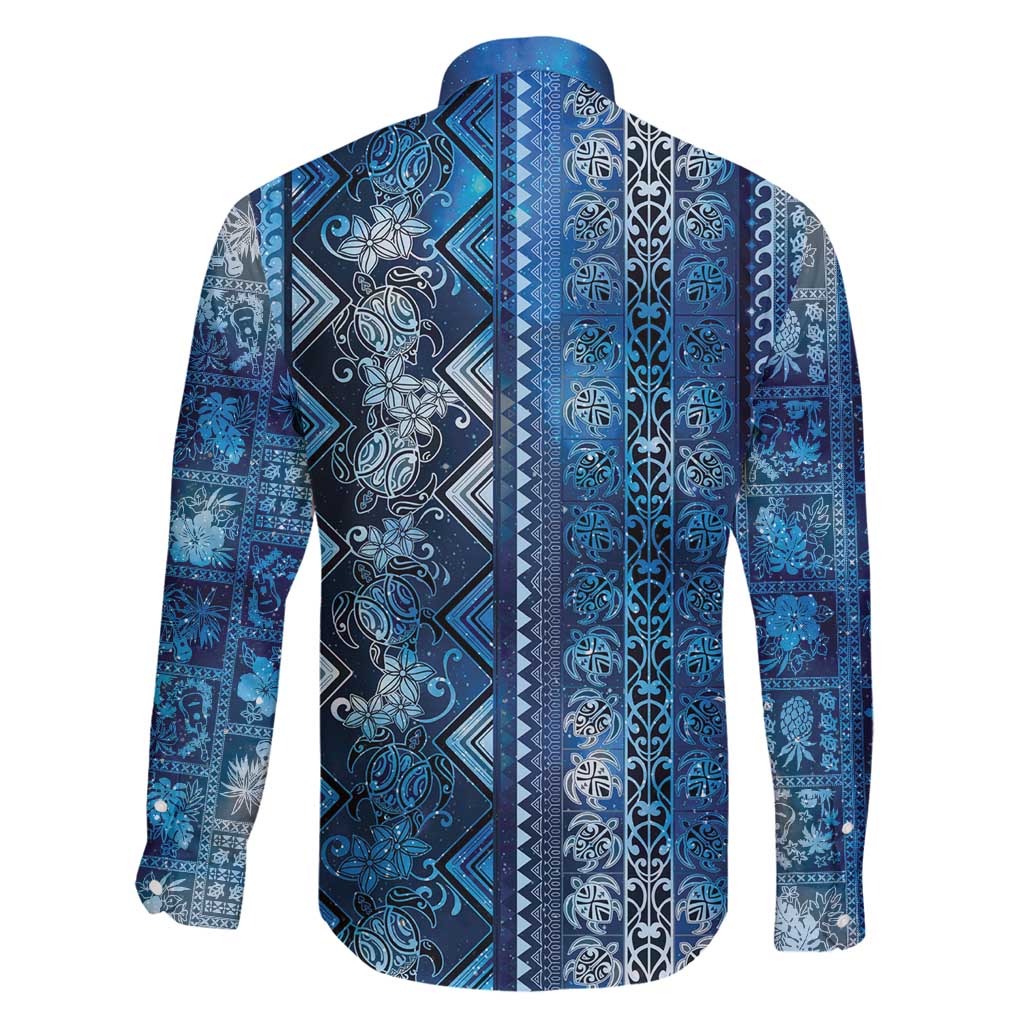 Hawaii Makahiki Turtle Family Matching Long Sleeve Bodycon Dress and Hawaiian Shirt Galaxy Tapa Pattern - Polynesian Pride
