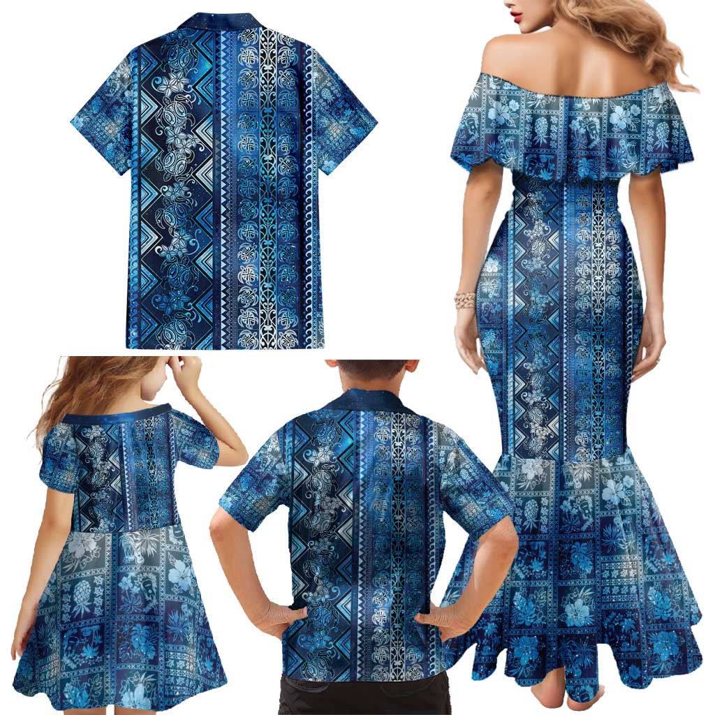 Hawaii Makahiki Turtle Family Matching Mermaid Dress and Hawaiian Shirt Galaxy Tapa Pattern - Polynesian Pride