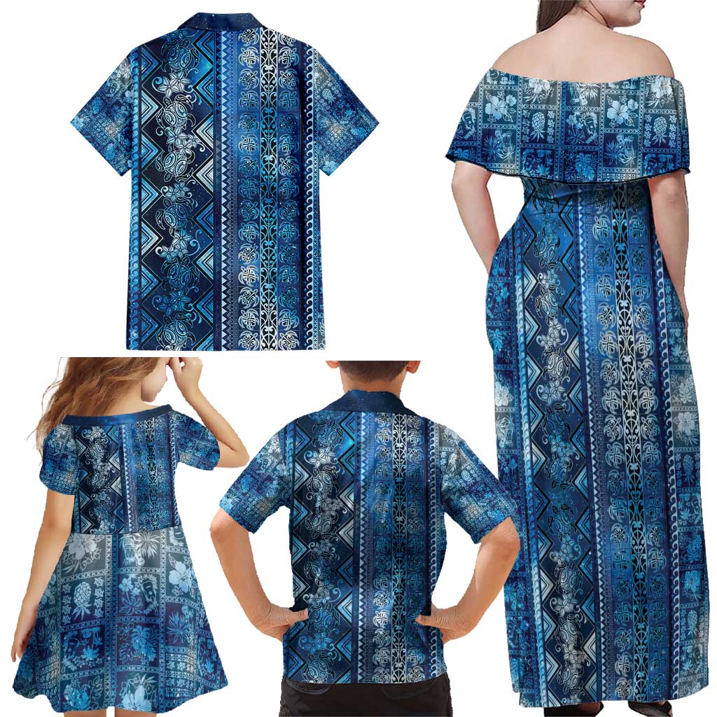 Hawaii Makahiki Turtle Family Matching Off Shoulder Maxi Dress and Hawaiian Shirt Galaxy Tapa Pattern - Polynesian Pride