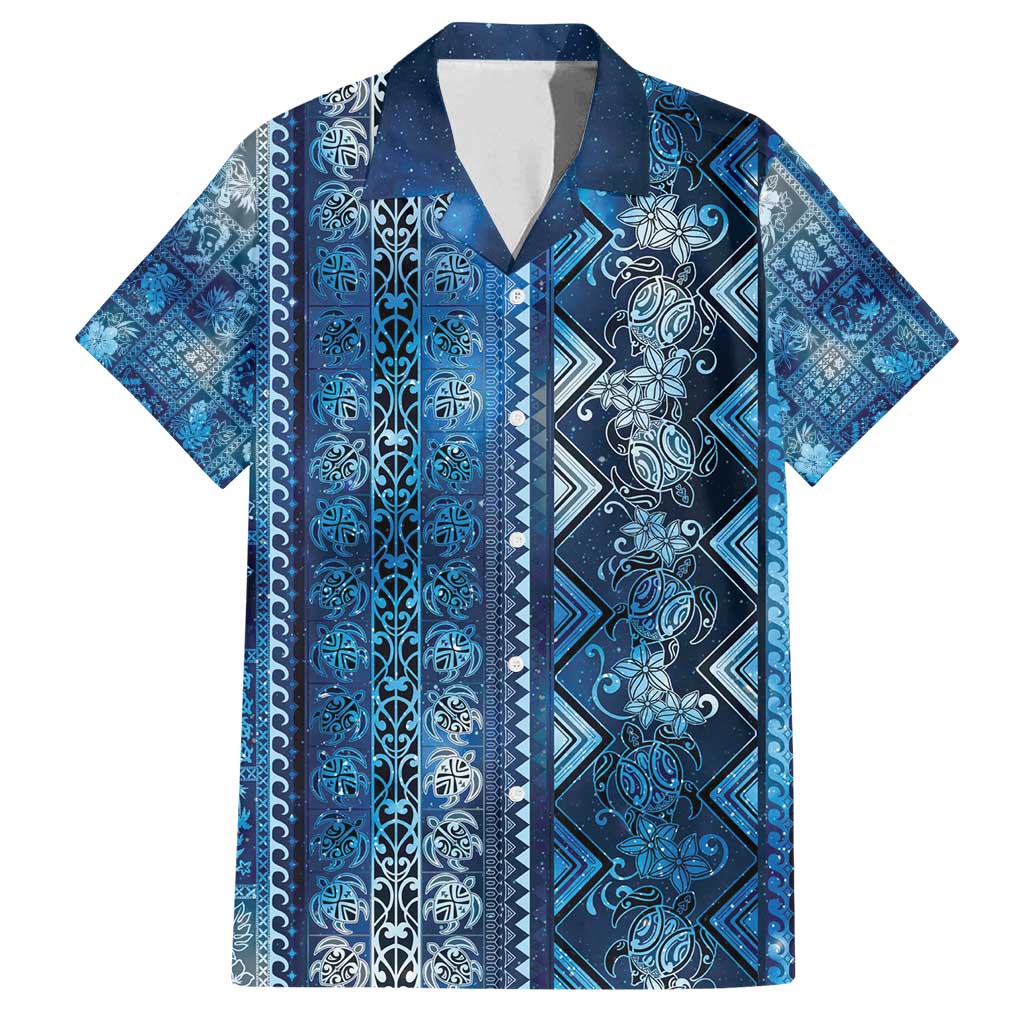 Hawaii Makahiki Turtle Family Matching Off Shoulder Short Dress and Hawaiian Shirt Galaxy Tapa Pattern - Polynesian Pride