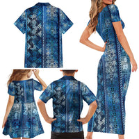 Hawaii Makahiki Turtle Family Matching Short Sleeve Bodycon Dress and Hawaiian Shirt Galaxy Tapa Pattern - Polynesian Pride