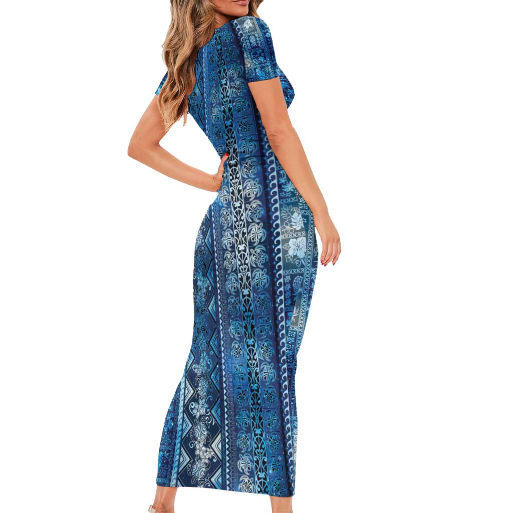 Hawaii Makahiki Turtle Family Matching Short Sleeve Bodycon Dress and Hawaiian Shirt Galaxy Tapa Pattern - Polynesian Pride