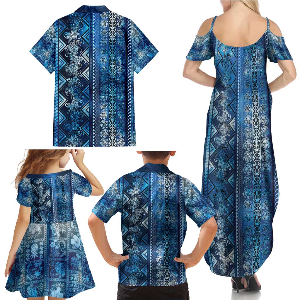 Hawaii Makahiki Turtle Family Matching Summer Maxi Dress and Hawaiian Shirt Galaxy Tapa Pattern - Polynesian Pride