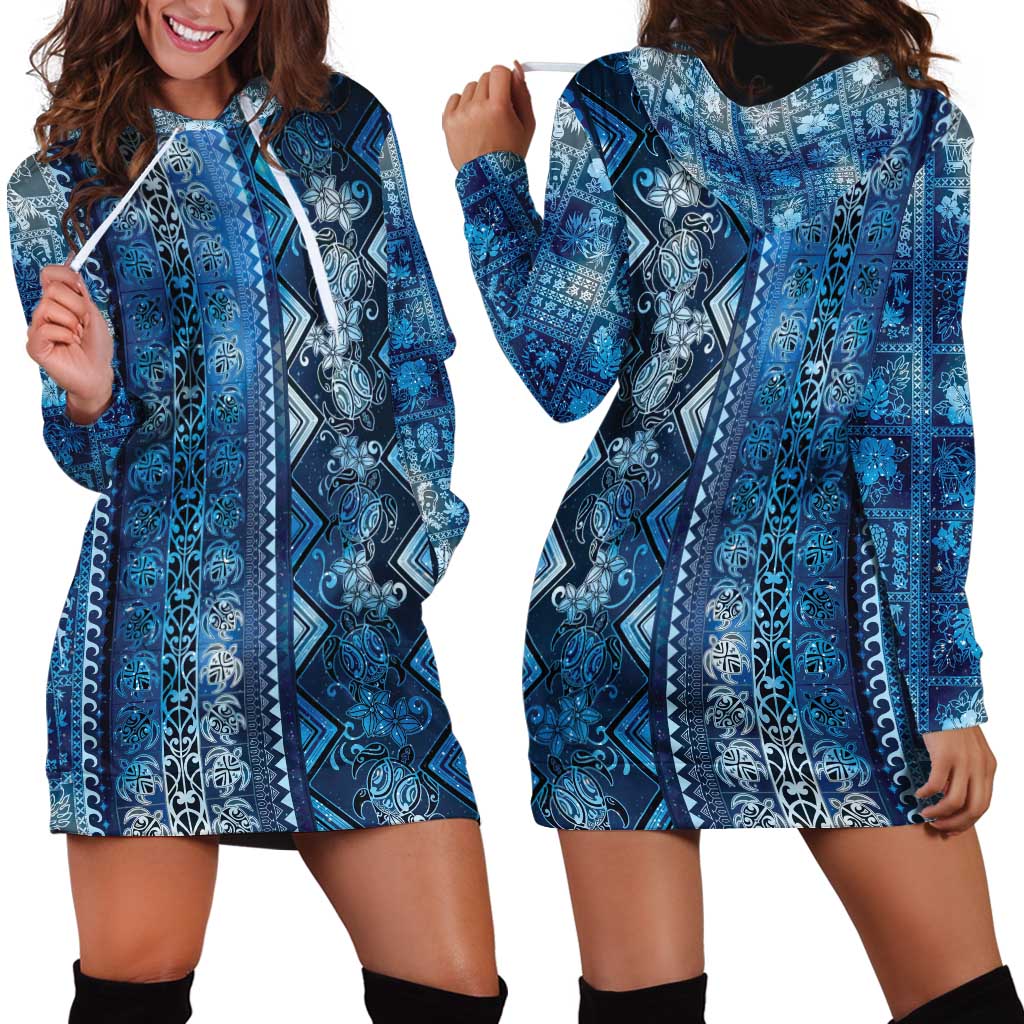 Hawaii Makahiki Turtle Hoodie Dress Galaxy Tapa Pattern - Polynesian Pride