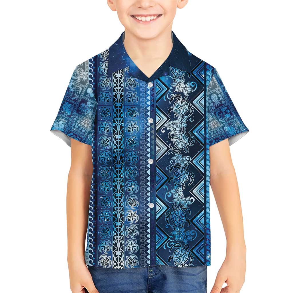 Hawaii Makahiki Turtle Kid Hawaiian Shirt Galaxy Tapa Pattern - Polynesian Pride