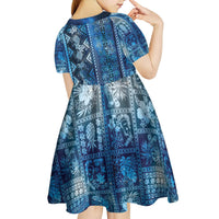 Hawaii Makahiki Turtle Kid Short Sleeve Dress Galaxy Tapa Pattern - Polynesian Pride