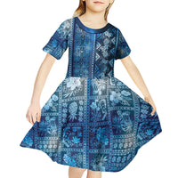 Hawaii Makahiki Turtle Kid Short Sleeve Dress Galaxy Tapa Pattern - Polynesian Pride