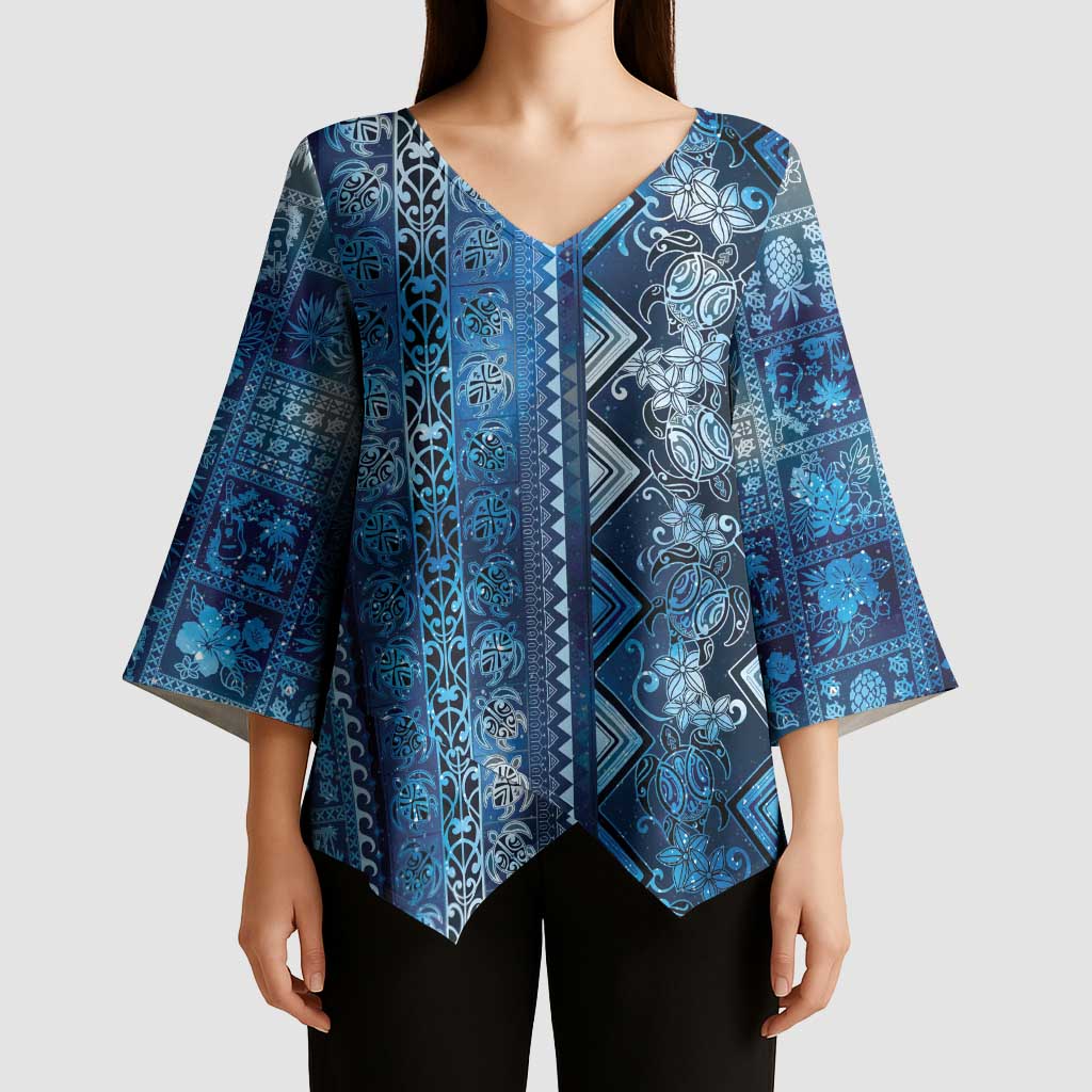 Hawaii Makahiki Turtle Kimono Sleeve Blouse Galaxy Tapa Pattern - Polynesian Pride