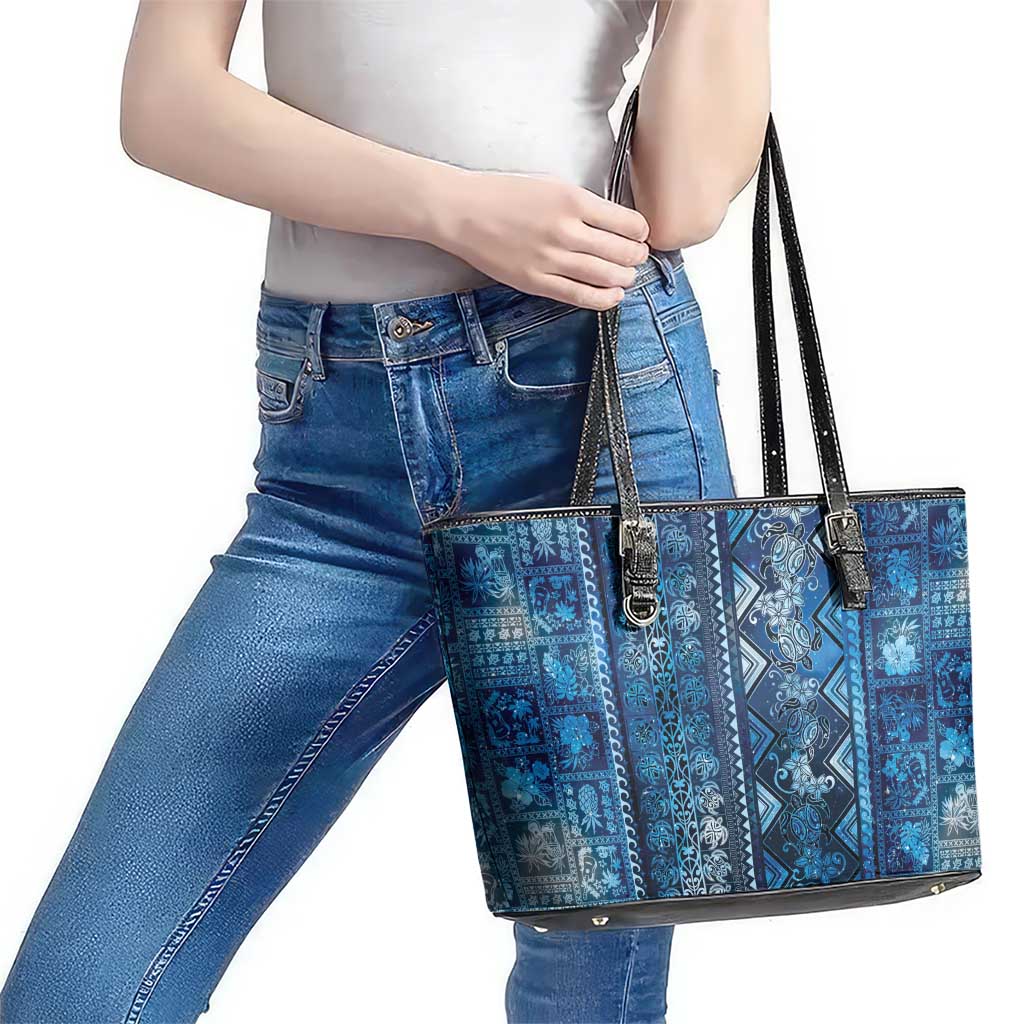 Hawaii Makahiki Turtle Leather Tote Bag Galaxy Tapa Pattern - Polynesian Pride