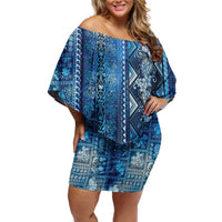 Hawaii Makahiki Turtle Off Shoulder Short Dress Galaxy Tapa Pattern - Polynesian Pride